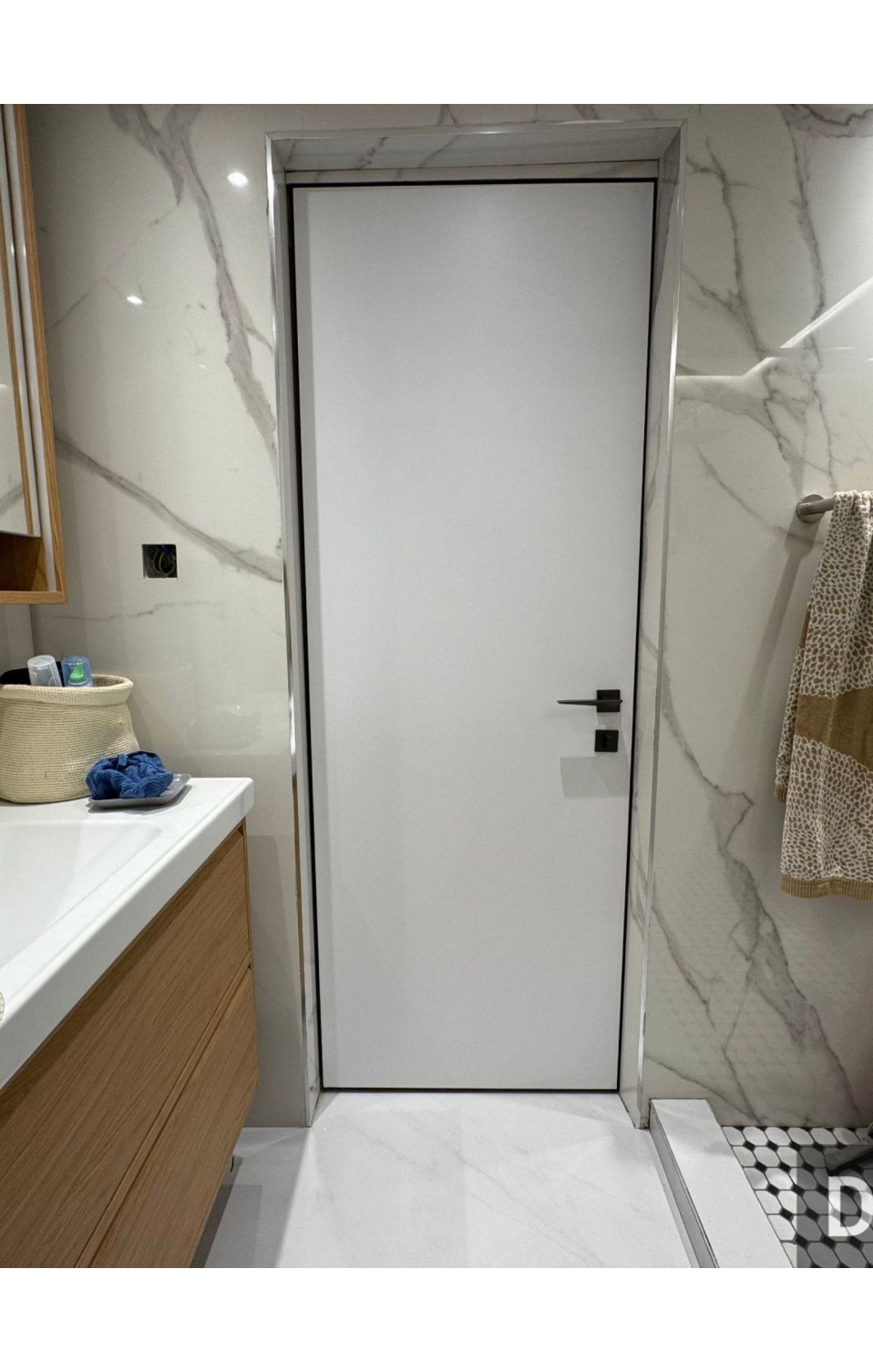 White HPL Interior Door with Timeless Gold Anodized Profile – Developer-Grade Supply UAE